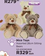 Nico Toys Assorted 26cm Sitting Bears SIS-6305812826-Each