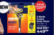 Gillette 5-Blade Fusion Body Razor (Handle + 5 Cartridges)