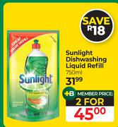 Sunlight Dishwashing Liquid Refill-For 2 x 750ml