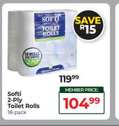 Softi  2-Ply Toilet Rolls-18's Pack