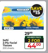 Softi  2-Ply Facial Tissues-For 2 x 200 Sheets