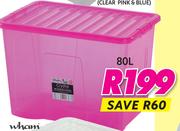 Crystal 80Ltr Boxes + Lids(Clear, Pink & Blue)