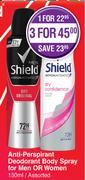 Shield Anti Perspirant Deodorant Body Spray For Men Or Women Assorted-150ml 