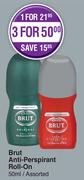 Brut Anti Perspirant Roll On Assorted-For 3 x 50ml