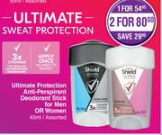Shield Ultimate Protection Anti Perspirant Deodorant Stick For Men Or Women Assorted-For 2 x 45ml