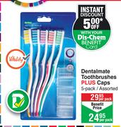 Dentalmate Toothbrushes 5 Pack Assorted Plus Caps-Per Pack