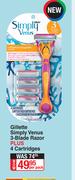 Gillette Simply Venus 3 Blade Razor Plus 4 Cartridges-Per Pack