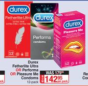 Durex Fetherlite Ultra Or Performa Or Pleasure Me Condoms 12 Pack-Per Pack