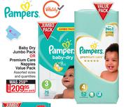 Pampers Baby Dry Jumbo Pack Or Premium Care Nappies Value Pack-Per Pack