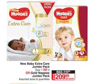 Huggies New Baby Extra Care Jumbo PackSize 1, 2 Or Gold Nappies Jumbo Pack-Per Pack