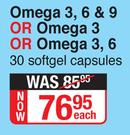 Vital Omega 3, 6 & 9 Or Omega 3 Or Omega 3, 6-30 Softgel Capsules-Each