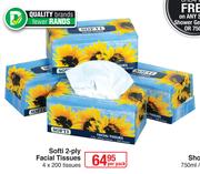 Softi 2 Ply Facial Tissues-4x200 Tissues Per Pack