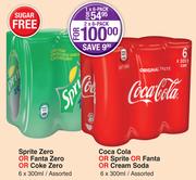 Sprite Zero Or Fanta Zero Or Coke Zero Assorted-6 x 300ml