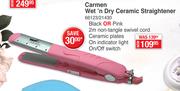 Carmen Wet n Dry Ceramic Straightener Black Or Pink