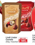 Lindt Lindor Cornets Assorted-200g Each
