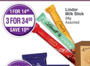 Lindor Milk Stick Assorted-For 3 x 38g