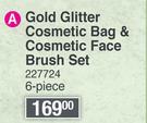 Basics Beauty Gold Glitter Cosmetic Bag & Cosmetic Face Brush Set (6 Piece)