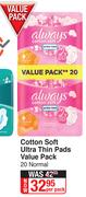 Always Cotton Soft Ultra Thin Pads Value Pack (20 Normal)-Per Pack
