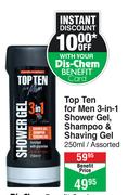 Top Ten For Men 3-In-1 Shower Gel & Shaving Gel Assorted-250ml