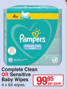 Pampers Complete Clean Or Sensitive Baby Wipes 4 x 64 Wipes-Per Pack