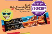 Lindt Hello Chocolate Stick Or Chocolate Emoti Assorted-For 1 x 39g