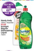 Handy Andy 750ml Assorted + Sunlight Regular Dishwashing Liquid 750ml-For Both