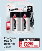 Energizer Max D Batteries-2's Per Pack