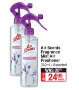 Air Scents Fragrance Mist Air Freshener Assorted-350ml Each