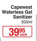 Capewest Waterless Gel Sanitizer-500ml Each