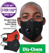 Double Valve Reusable Fabric Mask Assorted Colours-For 1