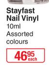 Yardley London Stayfast Nail Vinyl (Assorted Colours)-10ml Each