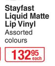 Yardley London Stayfast Liquid Matte Lip Vinyl (Assorted Colours)-Each