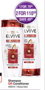L'Oreal Elvive Shampoo Or Conditioner (Assorted)-For 2 x 400ml