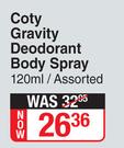 Coty Gravity Deodorant Body Spray (Assorted)-120ml