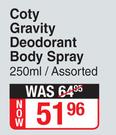 Coty Gravity Deodorant Body Spray (Assorted)-250ml