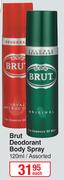 Brut Deodorant Body Spray (Assorted)-120ml Each