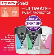 Shield Ultimate Protection Anti Perspirant Deodorant Stick For Men Or Women(Assorted)-For 3 x 45ml 