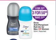 Dove Anti Perspirant Roll On For Men Or Women (Assorted)-For 3 x 50ml