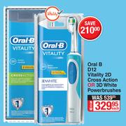 Oral B D12 Vitality 2D Cross Action Or 3D White Powerbrushes-Each