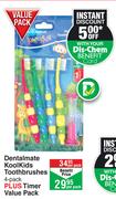 Dentalmate Kool Kids Toothbrushes 4 Pack Plus Timer Value Pack-Per Pack