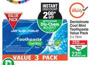 Dentalmate Cool Mint Toothpaste Value Pack-3 x 75ml Per Pack