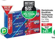 Dentalmate Kool Kids Toothpaste Value Pack (Assorted)-3 x 120g Per Pack