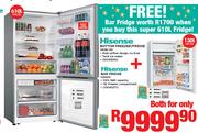 Hisense 610L Bottom Freezer/Fridge H610BI-WD + 130L Bar Fridge H130RW