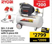 Ryobi 50L 1.5kW Compressor With 5-Piece Kit C-2055K