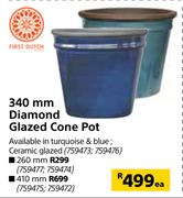 First Dutch 340mm Diamond Glazed Cone Pot
