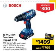 Bosch 18V Li-Ion Cordless Impact Drill GSB180-Ll(1x2) 