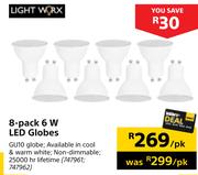 Lightworx 8-Pack 6W LED Globes-Per Pack
