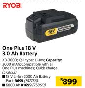 Ryobi One Plus 18V 3.0 Ah Battery