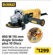 Dewalt 950W 115mm Angle Grinder Plus 10 Discs