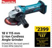 Makita 18V 115mm Li-Ion Cordless Angle Grinder